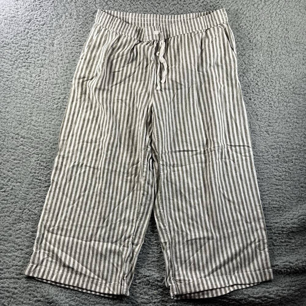 Caslon Striped Linen Blend Pants Women Size Large Petite White Drawstring